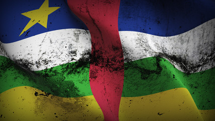 Central African Republic grunge flag waving loop. Central African Republic dirty flag blowing on wind.