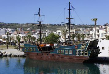 Fototapeta premium Crete island, pirate ship in the port of Rethymno