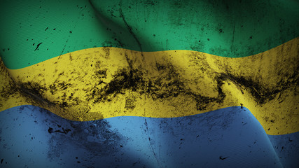 Gabon grunge flag waving loop. Gabonese dirty flag blowing on wind.
