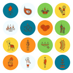 Diwali. Indian Festival Icons