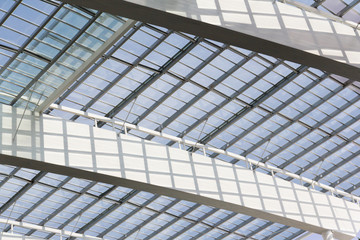 glass roof with steel structure background, transparent roof.
