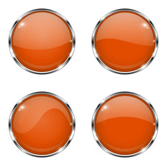Orange round buttons with chrome frame. With reflection