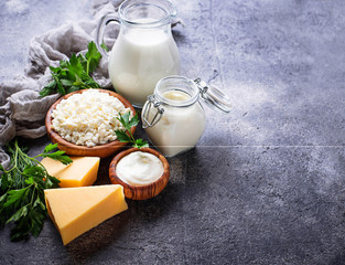 Assortment of various dairy products.