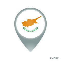 Map pointer with flag of Cyprus. Gray abstract map icon. Vector Illustration.