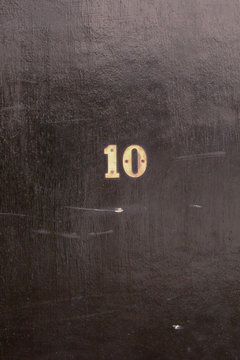 House Number 10 Sign On Black Painted Door