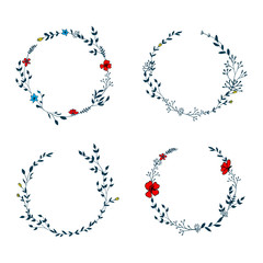 Delicate floral wreath collection. Hand drawn flower frames.