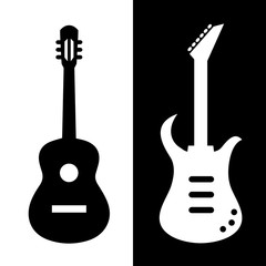 Classic and electric guitar.  Black and white colors. Vector, illustration eps10