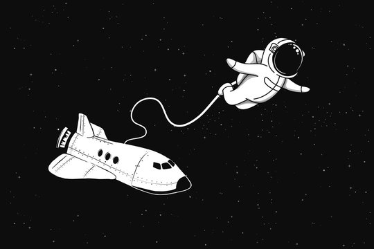 Astronaut flies in outer space from shuttle.Cosmic characters. Vector illustration