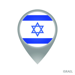 Map pointer with flag of Israel. Gray abstract map icon. Vector Illustration.