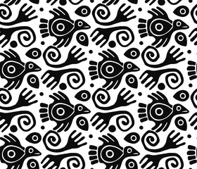 Seamless texture with black figures on a white background. Vector illustration.
