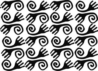 Seamless texture with black figures on a white background. Vector illustration.