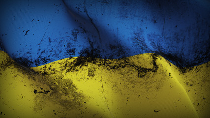 Ukraine grunge flag waving loop. Ukrainian dirty flag blowing on wind.