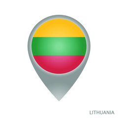 Map pointer with flag of Lithuania. Gray abstract map icon. Vector Illustration.
