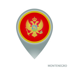 Map pointer with flag of Montenegro. Gray abstract map icon. Vector Illustration.