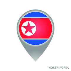 Map pointer with flag of North Korea. Gray abstract map icon. Vector Illustration.