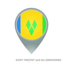 Map pointer with flag of Saint Vincent and the Grenadines. Gray abstract map icon. Vector Illustration.