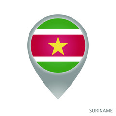 Fototapeta premium Map pointer with flag of Suriname. Gray abstract map icon. Vector Illustration.
