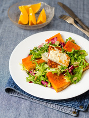 Roast pumpkin salad with pumpkin seeds and feta