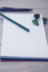 Notepad with pencils and colorfull markers