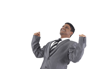very happy businessman .isolated on a white background.