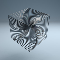 Abstract technology wire cube 3d logo metal background