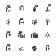 Business training icon set. Flat design icons for business, consulting, finance, management, career, human resources.