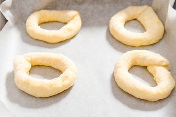 preparation of donuts with milk and eggs
