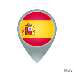 Map pointer with flag of Spain. Gray abstract map icon. Vector Illustration.