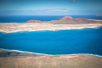 View of Graciosa Island from Mirador del Rio, Lanzarote Island, Canary Islands, Spain