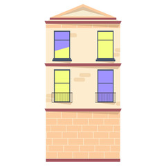 Urban house in flat design. Old buildings in european style isolated on white background. Vector illustration.