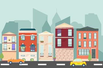 City landscape. Urban landscape in flat style. Vector illustration.