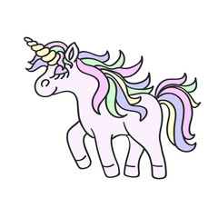 Hand drawing pink unicorn  icon isolated on white