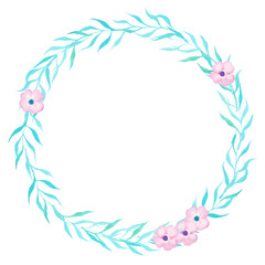 Fototapeta na wymiar Watercolor hand painted floral wreath on white background.Perfect for decorations,wallpapers,your message.