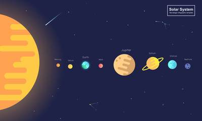 infographic Solar system planets on universe background vector illustration, modern trendy flat style. flexibility in your classroom. © Buffaloboy