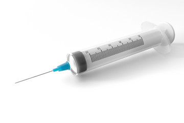 3d rendering syringe medical instrument for injection intramuscularly and intravenously for diseases and inflammation of the body on a white background