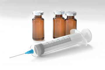 3d rendering syringe ampoules medical instrument for injection intramuscularly and intravenously for diseases and inflammation of the body on a white background