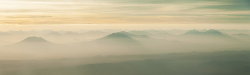 Fototapeta premium aerial airplane window view on the Eduardo Avaroa National reserve in southeast Bolivia during sunrise