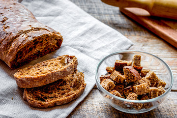 bakery concept with homemade bread on rustic background