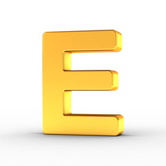 The letter E as a polished golden object with clipping path