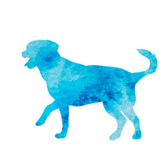 blue watercolor silhouette of a dog