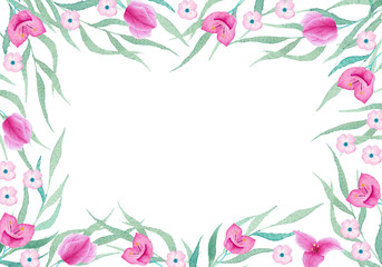 Watercolor hand painted floral frame. Can use it for your message and project.