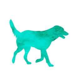 isolated green watercolor silhouette of a dog