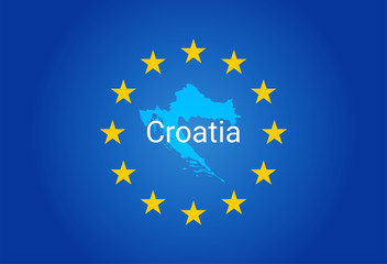EU - European Union flag and Map of Croatia. vector