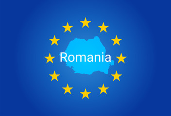 EU - European Union flag and Map of Romania. vector