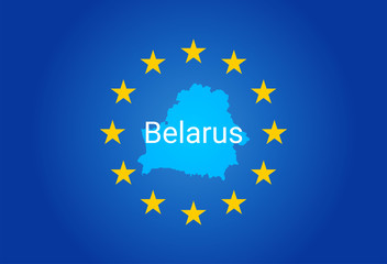 EU - European Union flag and Map of Belarus. vector