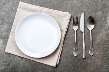 empty plate spoon fork and knife