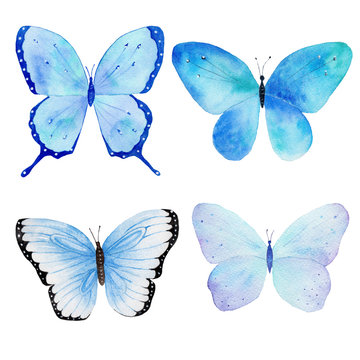 Watercolor handmade butterfly collection pattern. Can be used for greeting cards, invitations,logo,printing on fabric.