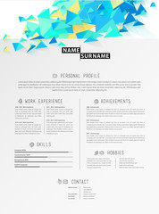 Creative simple cv template with polygonal triangle shapes.