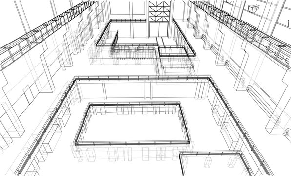 Warehouse sketch. 3d illustration