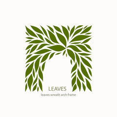 Green Leaflets Logo abstract design. Arch with Leaves sign. Floral decoration Symbol. Cosmetics and Spa 